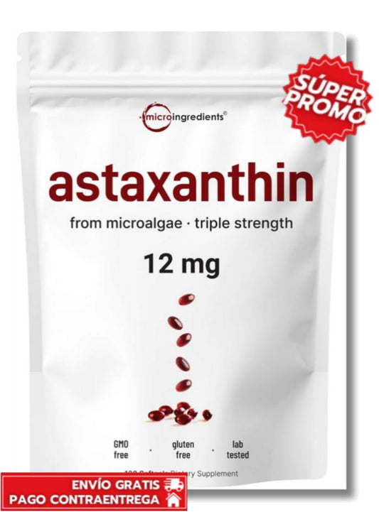 Astaxantina de 12 mg, 120 cápsulas blandas, suministro para 4 meses | Suplementos antioxidantes de astaxantina premium | Fuente de microalgas frescas